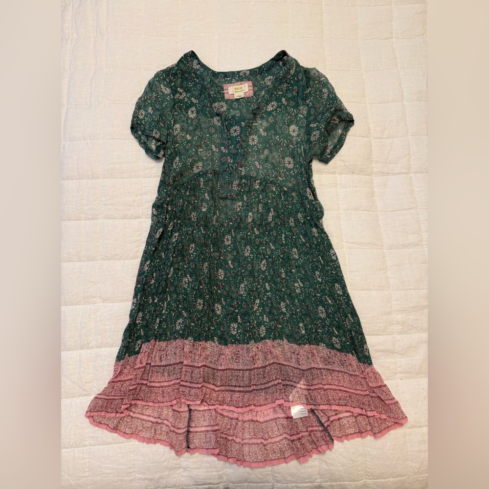 Maeve High Low Dress in Green and Pink Floral